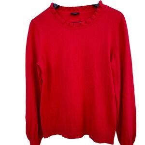 Talbots Red Ruffle Neck Sweater Long Sleeve Cotton Wool Blend Women's Size S